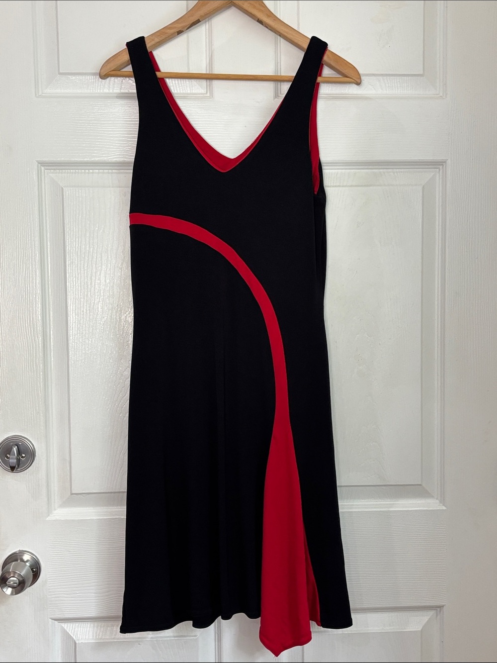 City Triangle Y2K black red asymmetrical sleeveless dress slinky bust lined